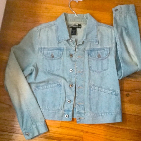 Vintage Express  jeans jacket floral on back used - Picture 2 of 10